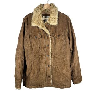 Vintage Y2K New York Classics Corduroy Trucker Jacket Womens XL Faux Fur Collar